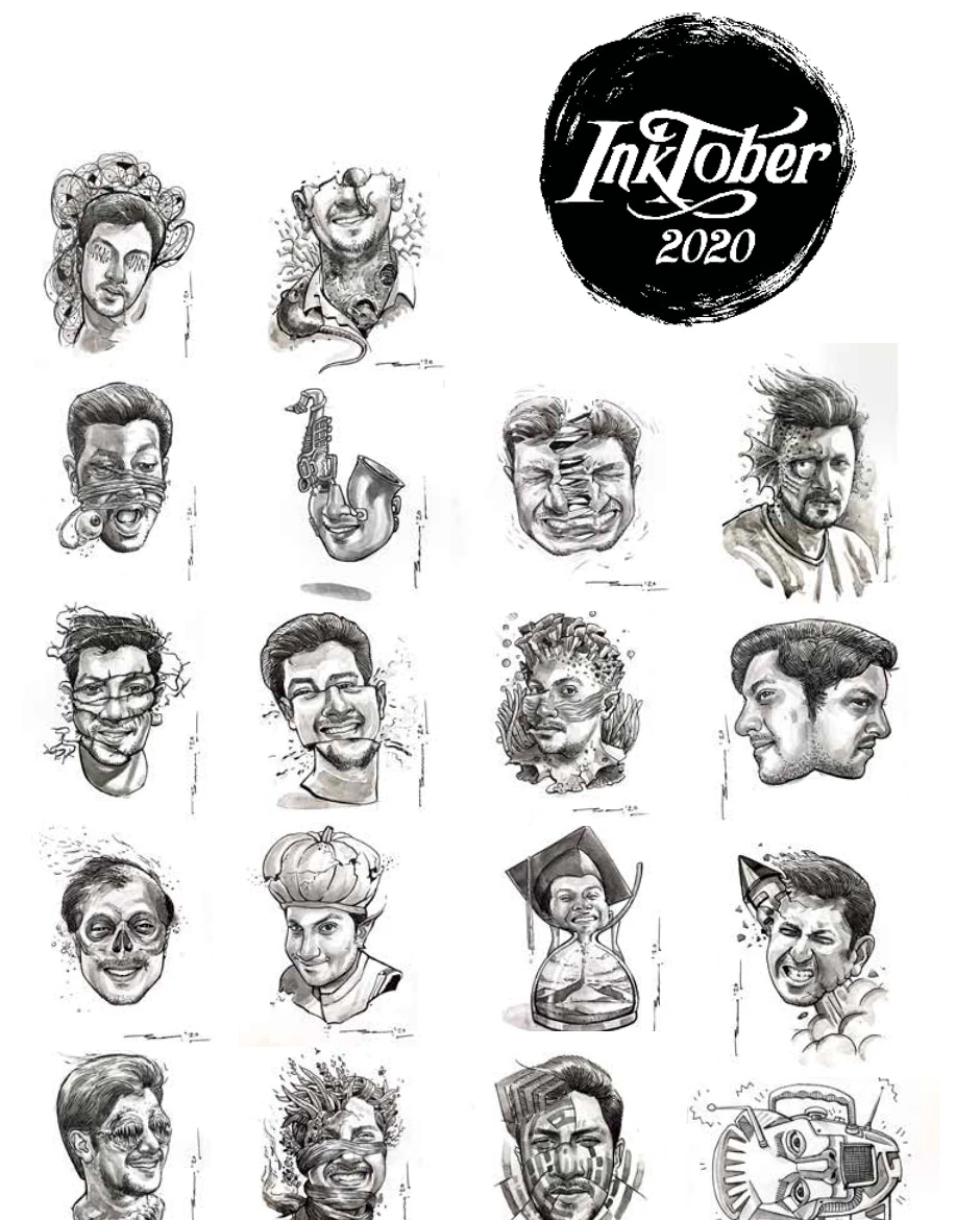 Inktober 2020 ink character studies